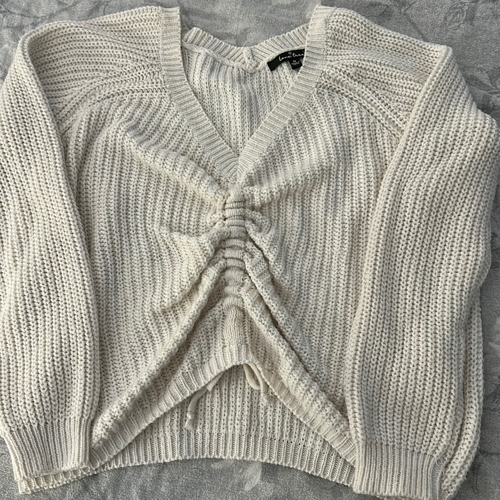 Drawstring Cream Cropped Sweater